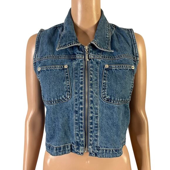 Kathy Ireland Denim Zip Vest Womens Small Blue Jean Sleeveless Jacket Top - Picture 8 of 8
